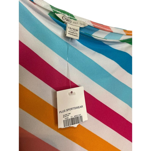 Cato Women Top One Shoulder Striped Blouse Asymmetrical  Multi Colored 14/16 NWT - Picture 2 of 10